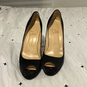 Louboutin black satin heels
